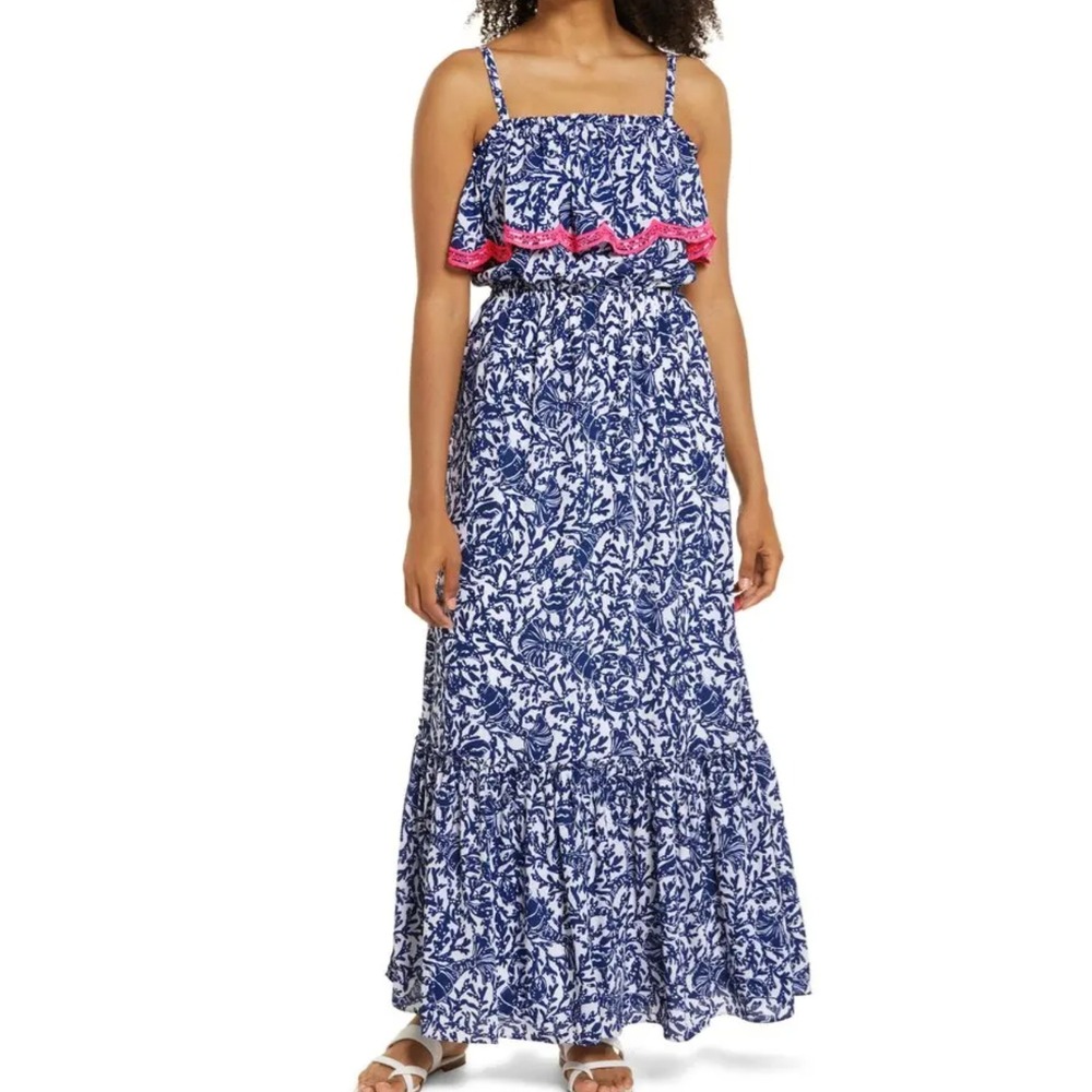 Lilly Pulitzer Adia Maxi Sundress in Oyster Bay Blue Krillin it sz XXS